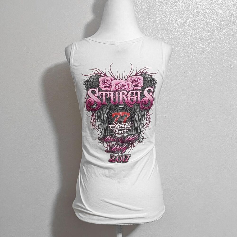 Sturgis White & Pink Grunge Y2K Style Angel Wing Graphic Tank Top | Size M - Picture 4 of 5